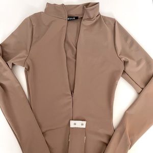 Long sleeve zip up fitted bodysuit